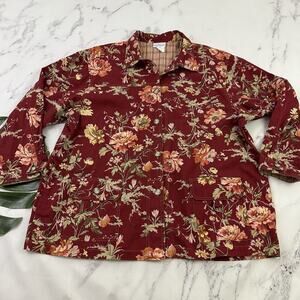 Monterey Bay Womens Vintage Y2k Chore Coat Shacket Plus Size 2x Red Pink Floral